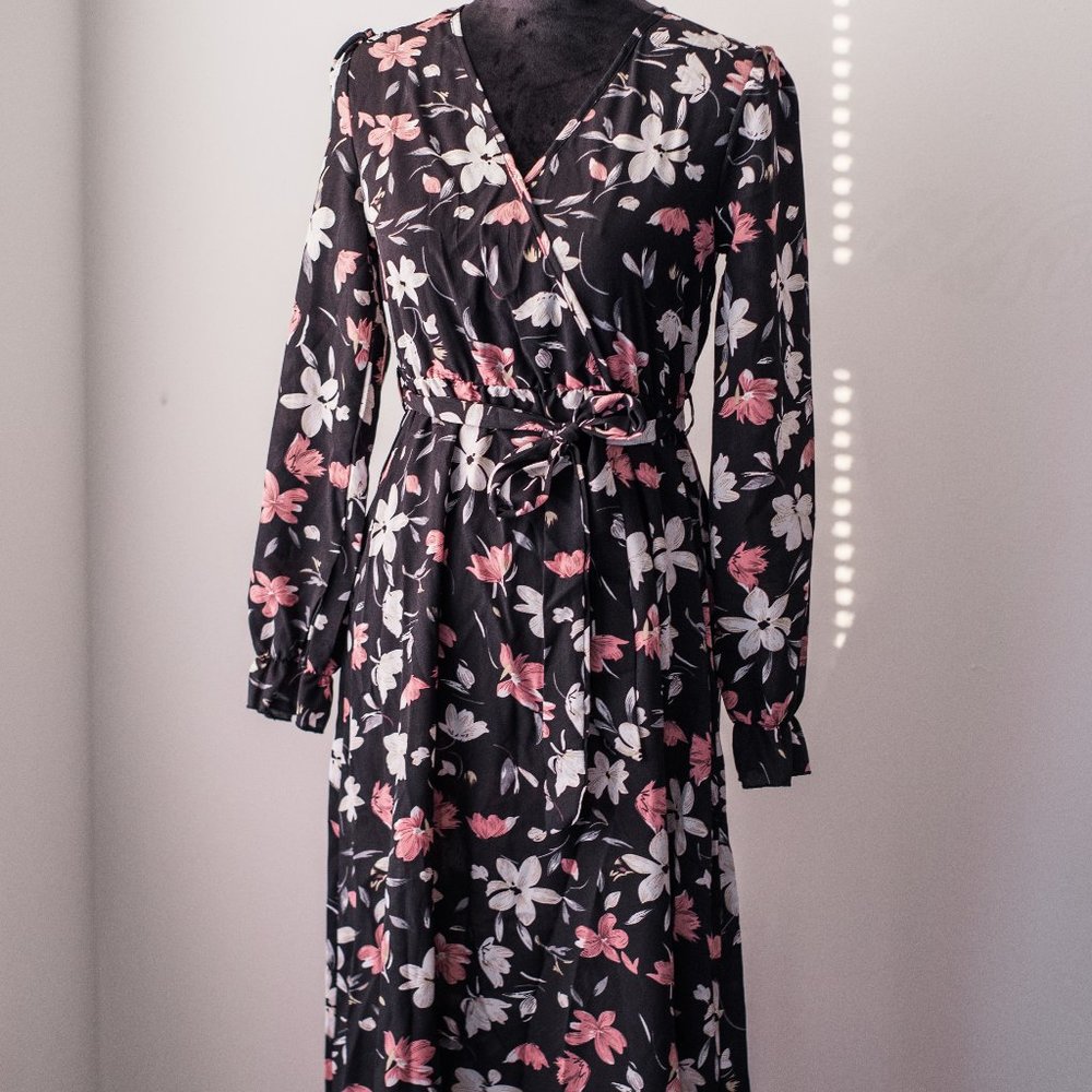 black floral midi dress